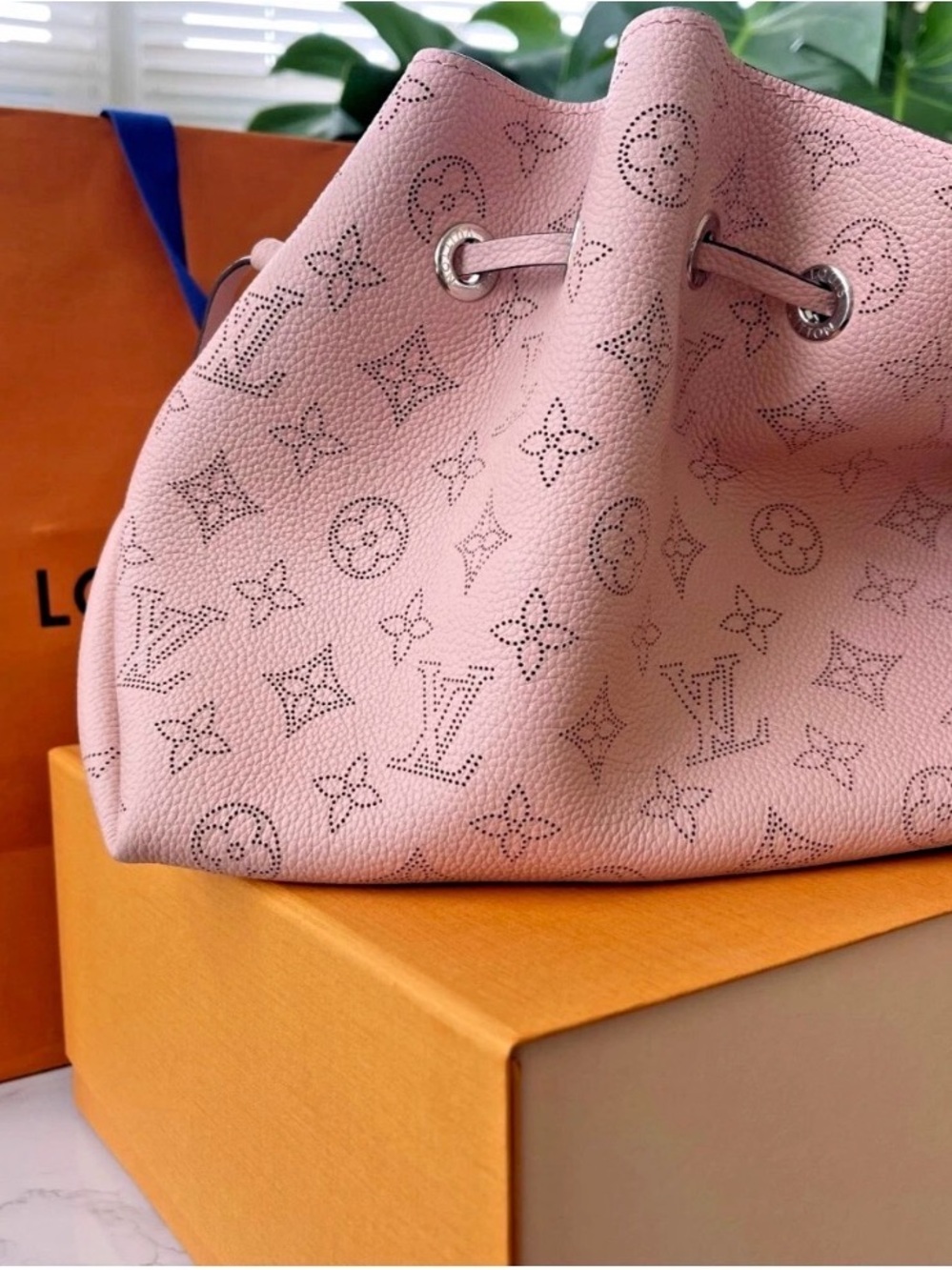 Louis Vuitton Pink Perforated Monogram Drawstring Hobo Bag